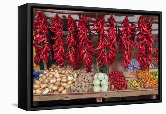 Macedonia, Lake Ohrid, Struga. Peppers and Vegatables for Sale at a Local Market-Emily Wilson-Framed Stretched Canvas