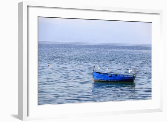 Macedonia, Ohrid and Lake Ohrid. Blue Fishing Boat-Emily Wilson-Framed Photographic Print