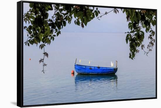 Macedonia, Ohrid and Lake Ohrid. Blue Fishing Boat-Emily Wilson-Framed Stretched Canvas
