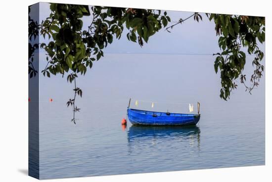 Macedonia, Ohrid and Lake Ohrid. Blue Fishing Boat-Emily Wilson-Stretched Canvas