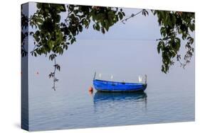 Macedonia, Ohrid and Lake Ohrid. Blue Fishing Boat-Emily Wilson-Stretched Canvas