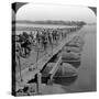 Machine Gun Section and Infantry Crossing a Pontoon Bridge, World War I, 1914-1918-null-Stretched Canvas