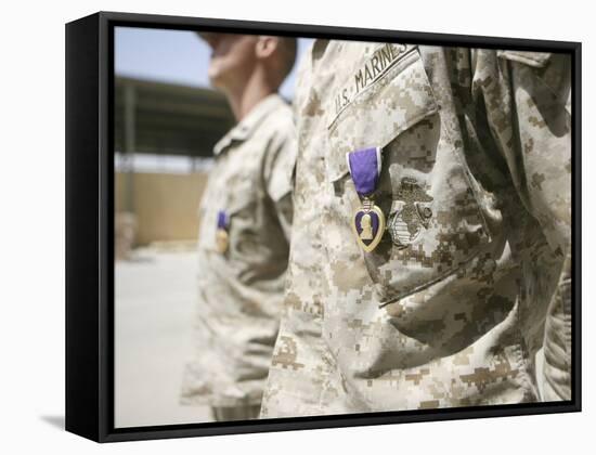 Machine Gunners Stand at the Position of Attention with Their Purple Heart Awards-Stocktrek Images-Framed Stretched Canvas