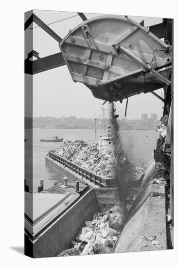 Machine Loading Garbage onto Barge-Harry Leder-Stretched Canvas