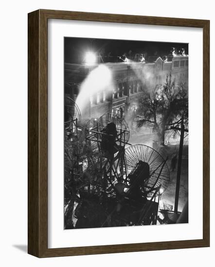 Machines Making Snow and Wind on Set of the Movie "It's a Wonderful Life"-Martha Holmes-Framed Photographic Print