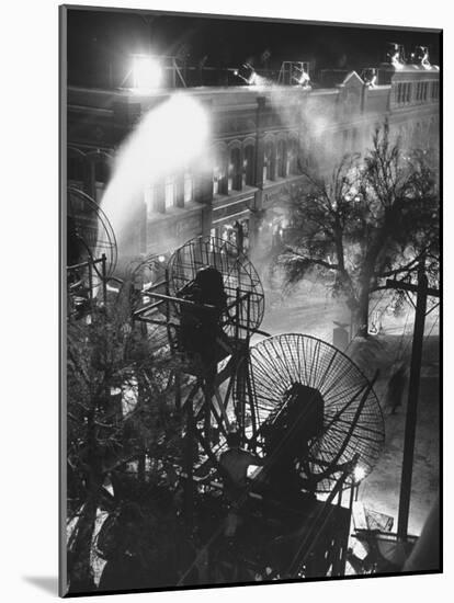 Machines Making Snow and Wind on Set of the Movie "It's a Wonderful Life"-Martha Holmes-Mounted Photographic Print