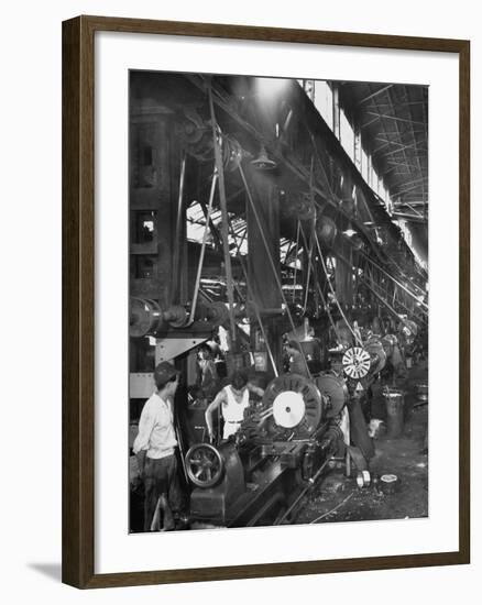Machinists Working in Ship Construction Machine Shop-null-Framed Photographic Print