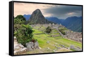 Machu Picchu,  ruined city of the Incas with Mount Huayana Picchu, Andes Cordillera-G&M Therin-Weise-Framed Stretched Canvas