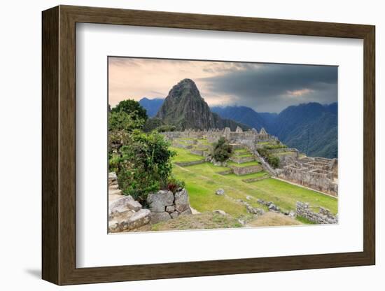 Machu Picchu,  ruined city of the Incas with Mount Huayana Picchu, Andes Cordillera-G&M Therin-Weise-Framed Photographic Print