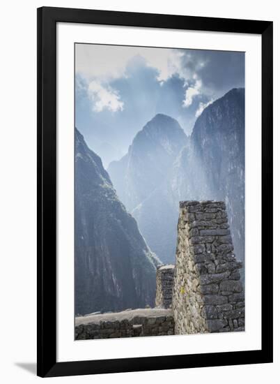 Machu Picchu Stone Walls with Mountains Beyond, Peru-Merrill Images-Framed Photographic Print