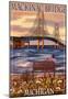 Mackinac Bridge and Sunset, Michigan-null-Mounted Poster