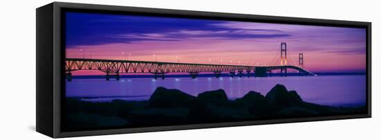 Mackinac Bridge at dusk, Mackinac, Michigan, USA-null-Framed Stretched Canvas