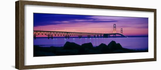 Mackinac Bridge at dusk, Mackinac, Michigan, USA-null-Framed Photographic Print