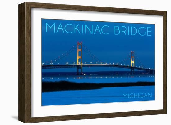 Mackinac Bridge, Michigan - Blue Hour-Lantern Press-Framed Art Print