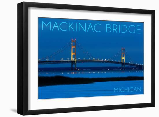 Mackinac Bridge, Michigan - Blue Hour-Lantern Press-Framed Art Print