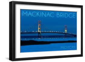 Mackinac Bridge, Michigan - Blue Hour-Lantern Press-Framed Art Print