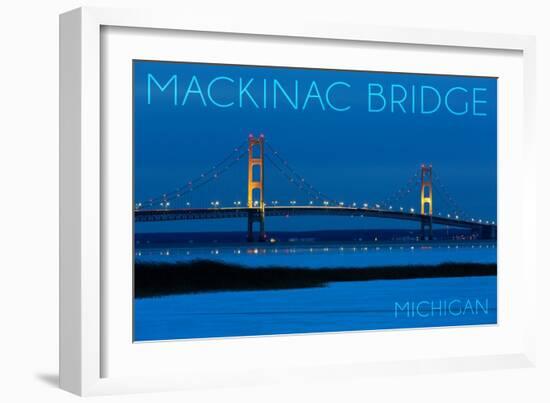 Mackinac Bridge, Michigan - Blue Hour-Lantern Press-Framed Art Print