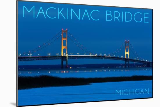 Mackinac Bridge, Michigan - Blue Hour-Lantern Press-Mounted Art Print