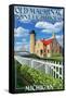 Mackinac Island, Michigan - Old Mackinac Lighthouse-Lantern Press-Framed Stretched Canvas