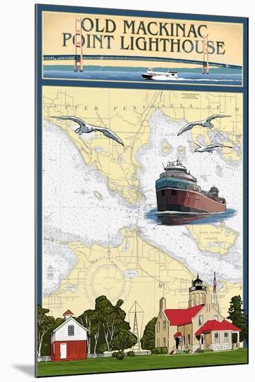 Mackinac, Michigan - Old Mackinac Point Lighthouse - Nautical Chart-Lantern Press-Mounted Art Print