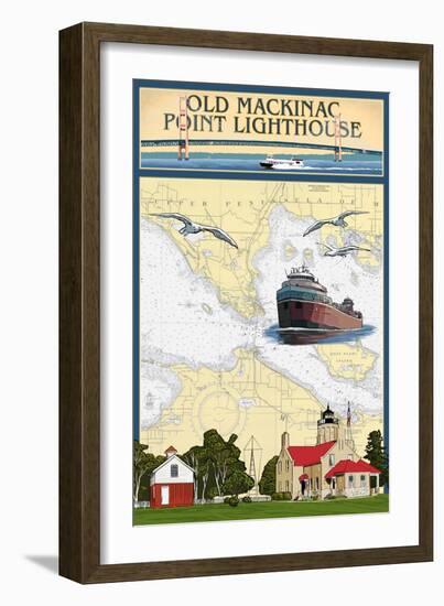 Mackinac, Michigan - Old Mackinac Point Lighthouse - Nautical Chart-Lantern Press-Framed Art Print