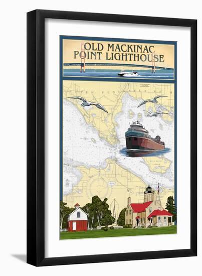 Mackinac, Michigan - Old Mackinac Point Lighthouse - Nautical Chart-Lantern Press-Framed Art Print