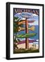 Mackinac, Michigan - Sign Destinations-Lantern Press-Framed Art Print