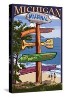 Mackinac, Michigan - Sign Destinations-Lantern Press-Stretched Canvas