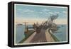 Mackinaw City, MI - View of Railway Ferry Docks-Lantern Press-Framed Stretched Canvas