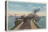 Mackinaw City, MI - View of Railway Ferry Docks-Lantern Press-Stretched Canvas