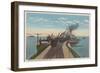 Mackinaw City, MI - View of Railway Ferry Docks-Lantern Press-Framed Art Print