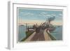 Mackinaw City, MI - View of Railway Ferry Docks-Lantern Press-Framed Art Print