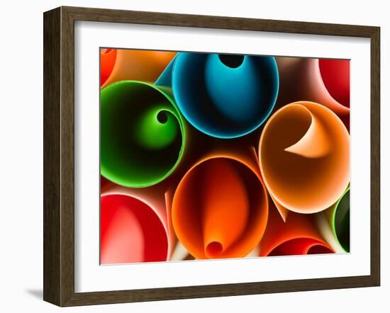 Macro Image of Colorful Rolled Up Paper. Abstract Pattern-Abstract Oil Work-Framed Photographic Print