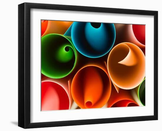 Macro Image of Colorful Rolled Up Paper. Abstract Pattern-Abstract Oil Work-Framed Photographic Print