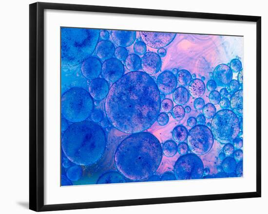 Macro of Oil Drops and Pigment on Water Surface with Bright Background-Abstract Oil Work-Framed Photographic Print