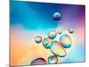Macro of Oil Drops on Water Surface with Vibrant Colors in Background-Abstract Oil Work-Mounted Photographic Print