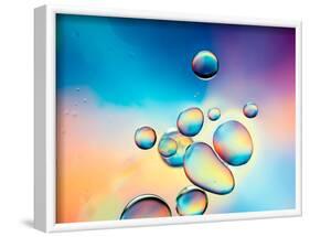 Macro of Oil Drops on Water Surface with Vibrant Colors in Background-Abstract Oil Work-Framed Photographic Print