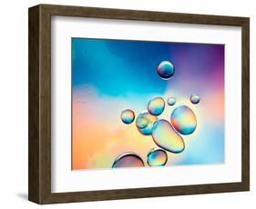 Macro of Oil Drops on Water Surface with Vibrant Colors in Background-Abstract Oil Work-Framed Photographic Print