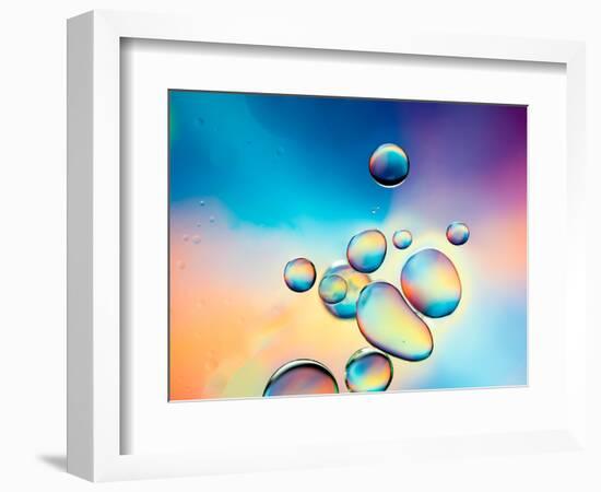 Macro of Oil Drops on Water Surface with Vibrant Colors in Background-Abstract Oil Work-Framed Photographic Print