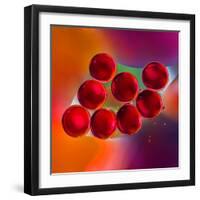 Macro of Red Engine Oil Drops on Water Surface with Colorful Blured Background-Abstract Oil Work-Framed Photographic Print