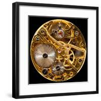 Macro Shot of the Interior of an Old Pocket Watch with a Hand-Wound Mechanical Movement-Steve Heap-Framed Photographic Print