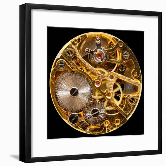 Macro Shot of the Interior of an Old Pocket Watch with a Hand-Wound Mechanical Movement-Steve Heap-Framed Photographic Print