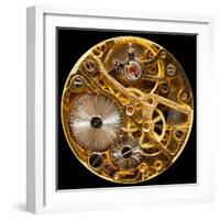 Macro Shot of the Interior of an Old Pocket Watch with a Hand-Wound Mechanical Movement-Steve Heap-Framed Photographic Print