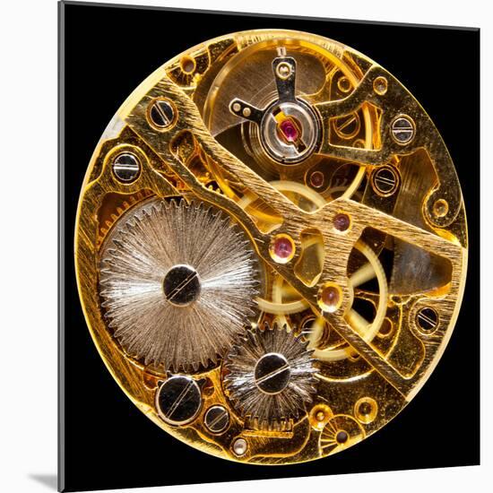 Macro Shot of the Interior of an Old Pocket Watch with a Hand-Wound Mechanical Movement-Steve Heap-Mounted Photographic Print