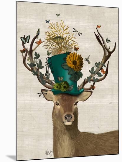 Mad Hatter Deer-Fab Funky-Mounted Art Print