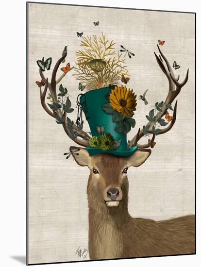 Mad Hatter Deer-Fab Funky-Mounted Art Print