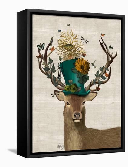 Mad Hatter Deer-Fab Funky-Framed Stretched Canvas