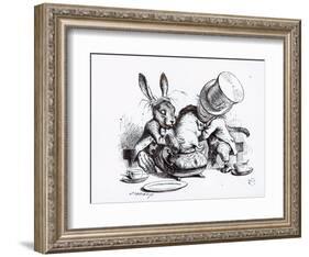 Mad Hatter, March Hare and Dormouse in Teapot, Illustration, 'Alice's Adventures in Wonderland'-John Tenniel-Framed Giclee Print