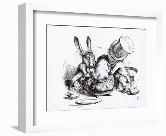 Mad Hatter, March Hare and Dormouse in Teapot, Illustration, 'Alice's Adventures in Wonderland'-John Tenniel-Framed Giclee Print