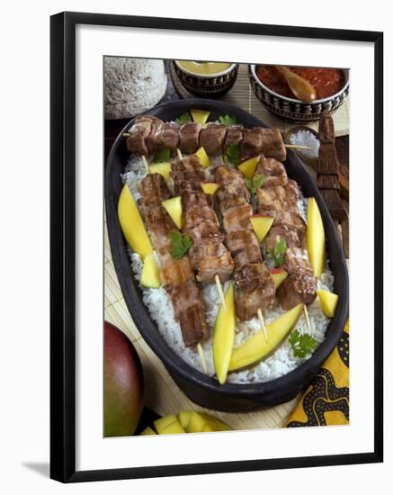 Madagascan Food, Mosakiki, Zebu Skewers with Mango and Rice, Madagascar, Africa-Tondini Nico-Framed Photographic Print